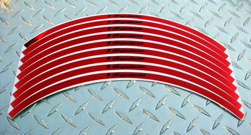 Red CHROME Hayabusa Kanji Logo Rim Stripes / Tape - Suzuki GSXR GSX1300R BUSA