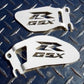 White GSXR Logo Heel / Ankle Guards / Plates GSX-R 600 750 1000